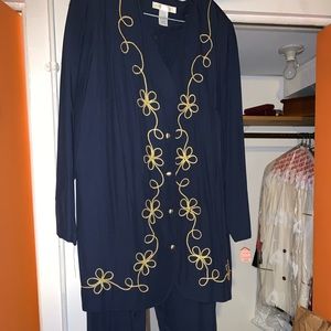 Two piece navy blue with gold trim suit